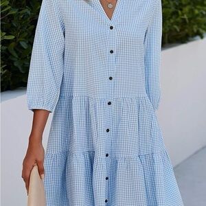 Blue Gingham Button-Down Dress size s